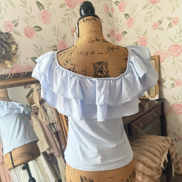 Light Blue Ruffle Off-The-Shoulder Top - Picture 5 of 5